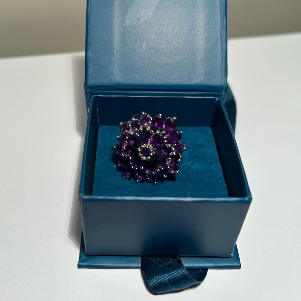 Vintage Sterling Silver African Amethyst Cluster Ring Size 10.5